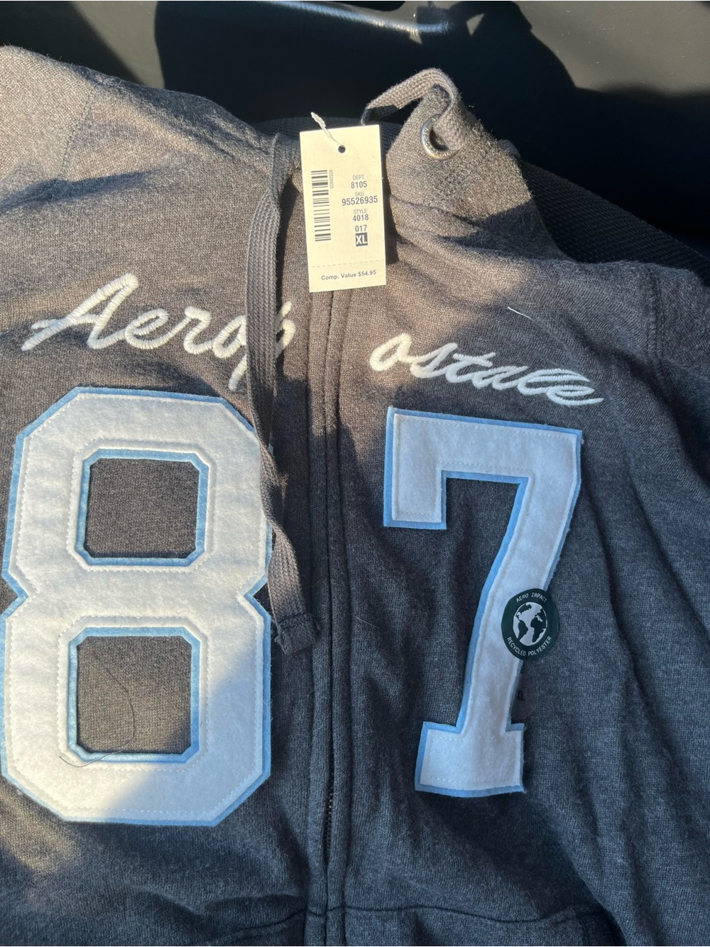 Aeropostale Charcoal Gray Zip-Up Hoodie with White '87 Applique